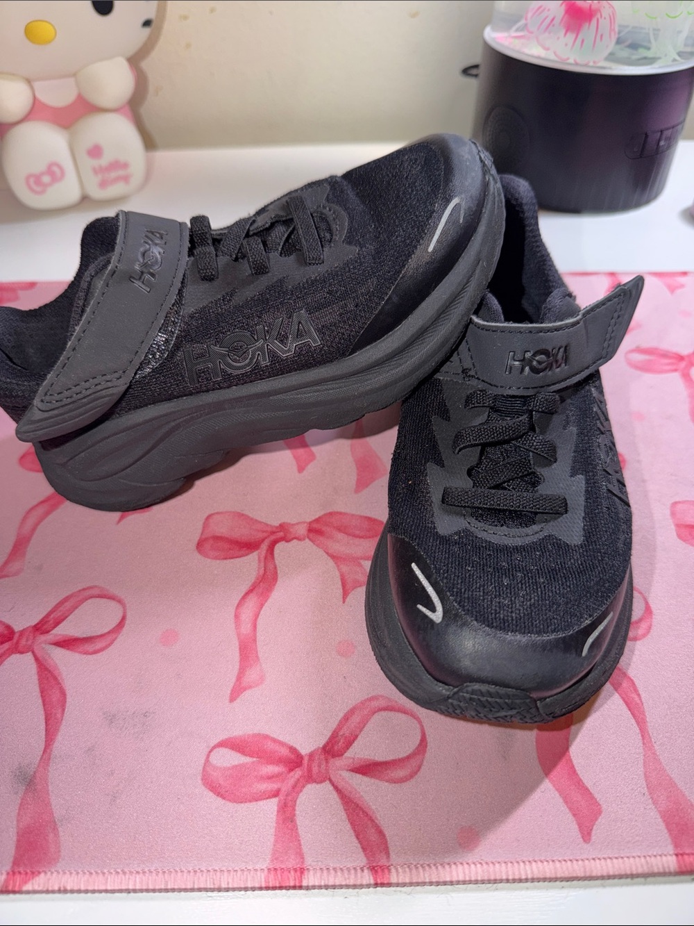 Hoka Kids Black Hook-and-Loop Athletic Sneakers